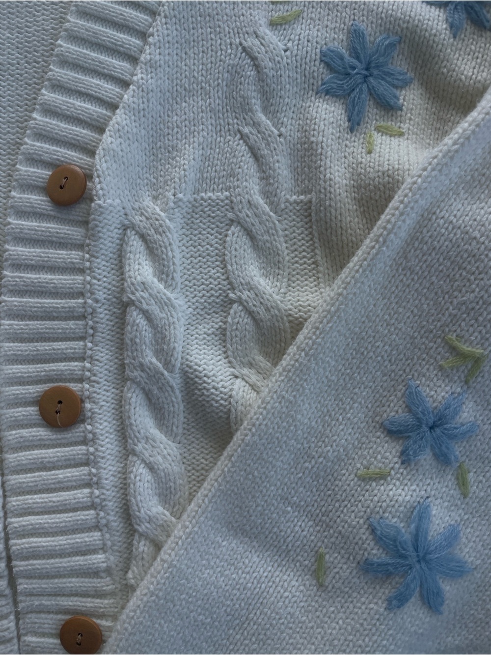 Glamorous Cream Cropped Cardigan with Blue Floral Embroidery - Picture 3 of 5